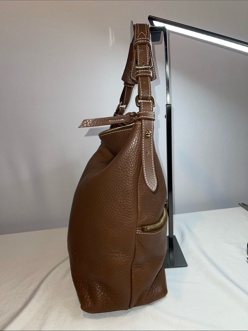 Dooney & Bourke Pebbled Leather Hobo Shoulder Bag Cognac Brown Large Purse - Picture 8 of 17